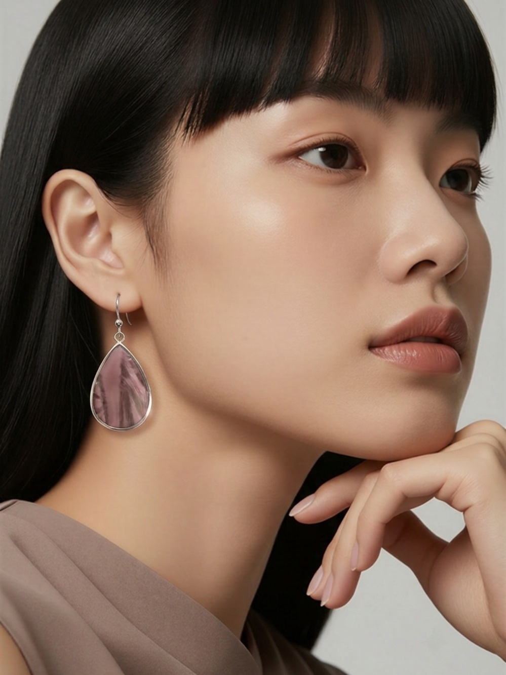 Catherines Mauve Teardrop Dangle Earrings with Silver Frame